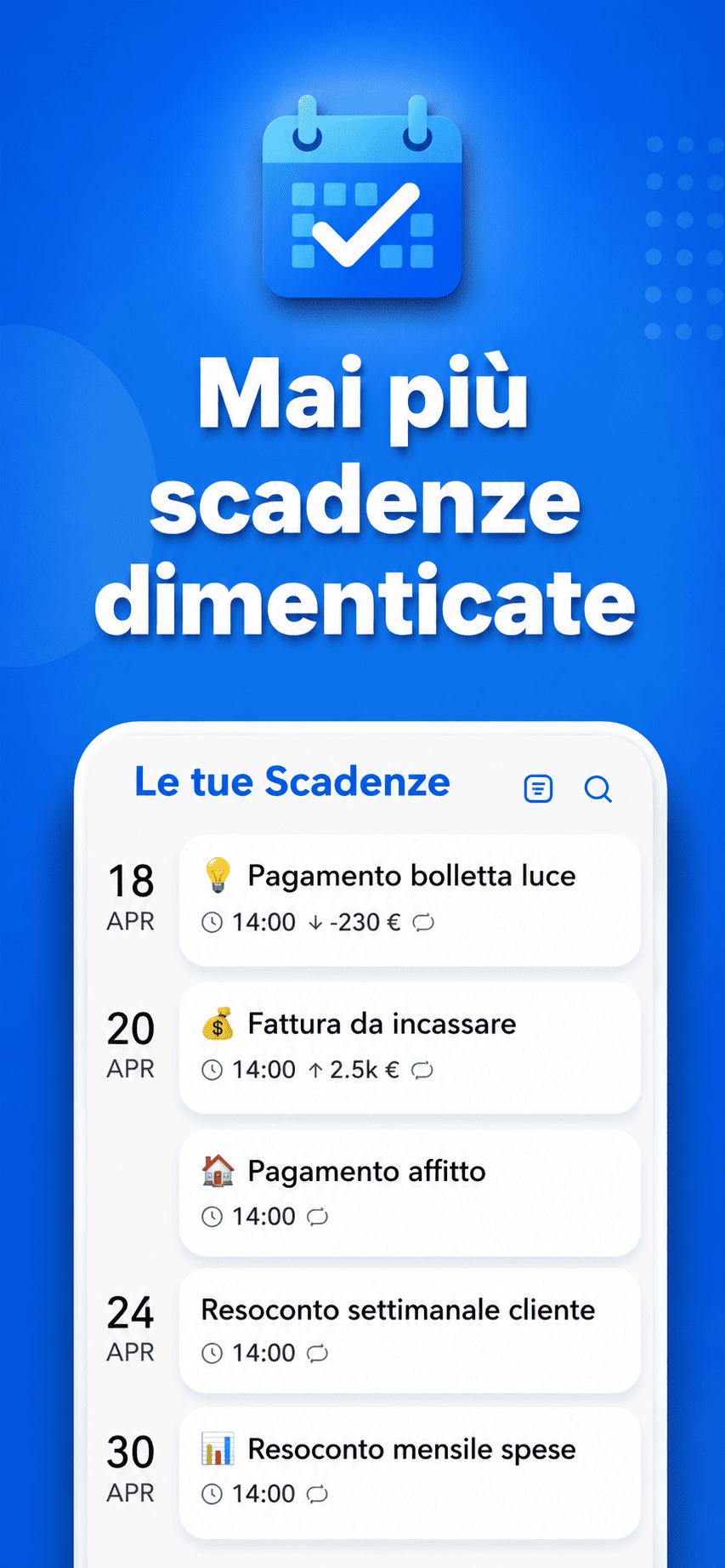 Schermata home di Scadenzario